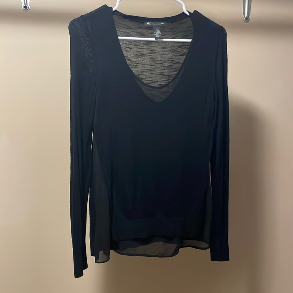 Black Asymmetrical Sheer-neck Long Sleeve XS